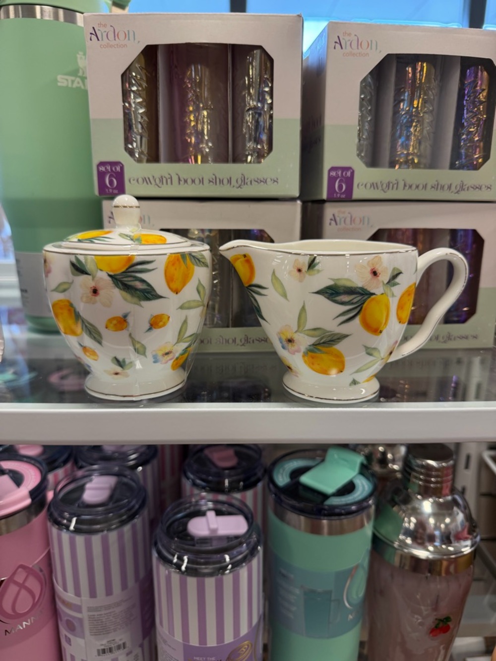 Lemon Blossom Ceramic Sugar Bowl & Creamer Set